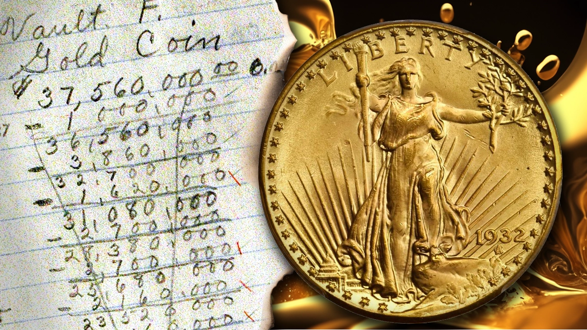 United States $20 gold coin alongside a ledger showing the daily melting of gold coins into ingots after 1933.