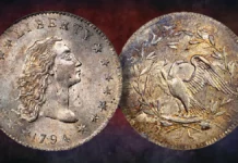 Left: The Famous Lord St. Oswald-Norweb 1794 Flowing Hair Silver Dollar. Right: The Taffs-Miles-Blue Moon 1794 Dollar Reverse. Both Images Courtesy: Stack's Bowers.