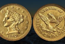 1852-C Liberty Head Quarter Eagle graded NGC MS61. Image: Stack's Bowers.
