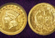 1858-D Gold Dollar graded NGC MS66. Image: Heritage Auctions (visit www.ha.com).