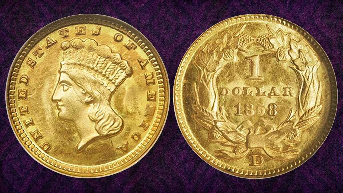 1858-D Gold Dollar graded NGC MS66. Image: Heritage Auctions (visit www.ha.com).