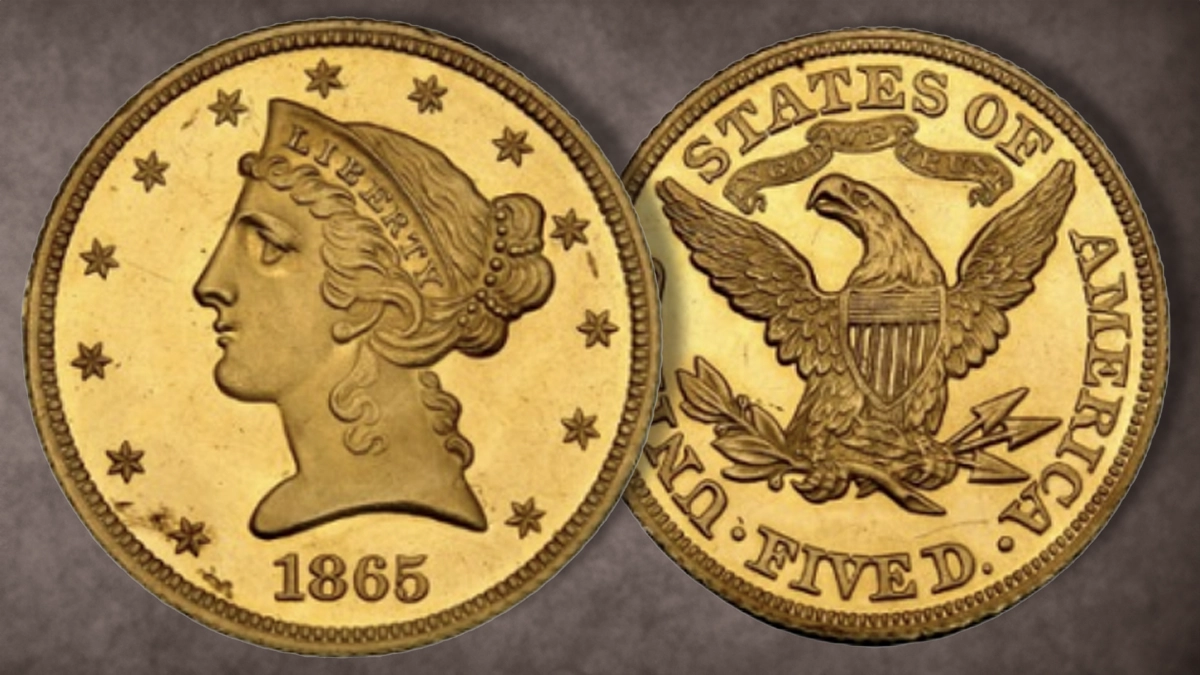 1865 Liberty Head Half Eagle Pattern. Image: Smithsonian Institution / CoinWeek.