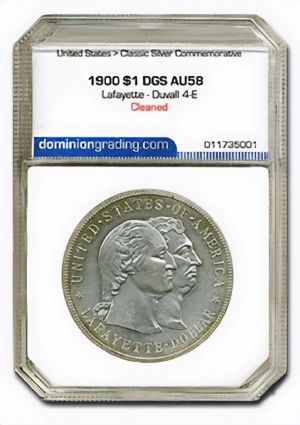 DGS Certified Lafayette dollar with DuVall 4E variety attribution.
