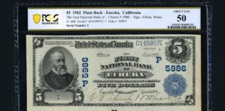 1902 $5 National Bank Note - First National Bank of Eureka.