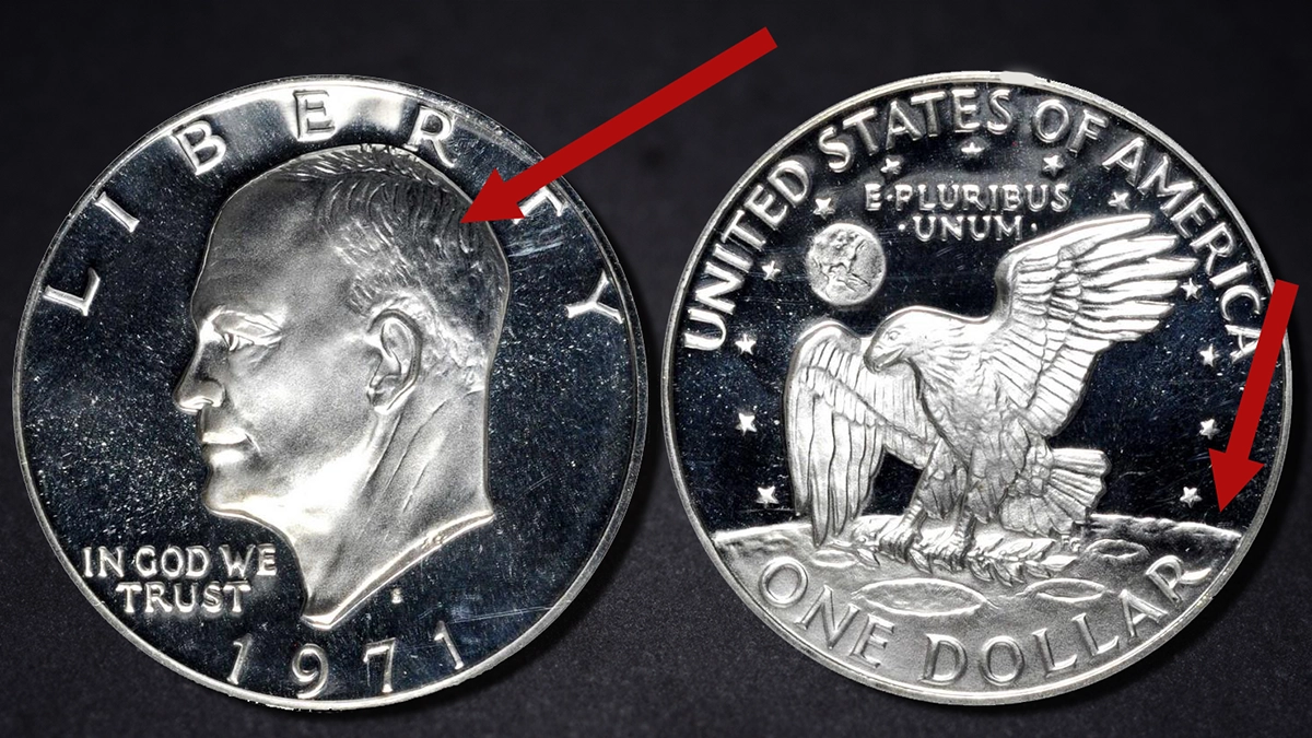 1971-S Eisenhower Dollar with an inconsistent application of cameo frost. Image: CoinWeek.