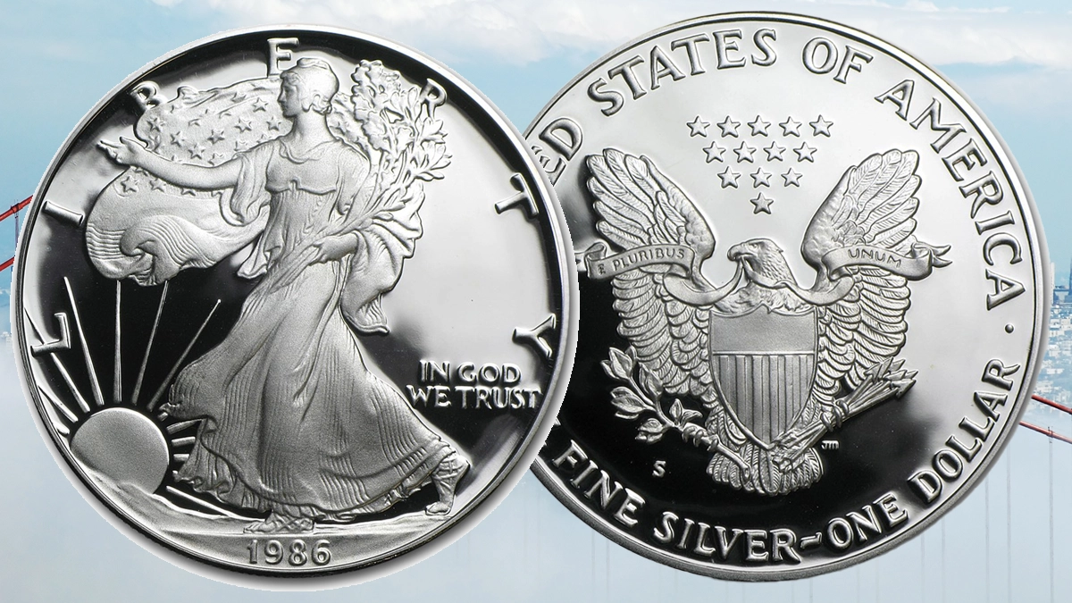 1986-S American Silver Eagle Proof. Image: CoinWeek / Adobe Stock.