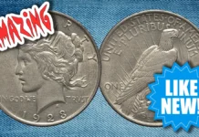 An image of a mock-up ad for a coin in Almost New condition.