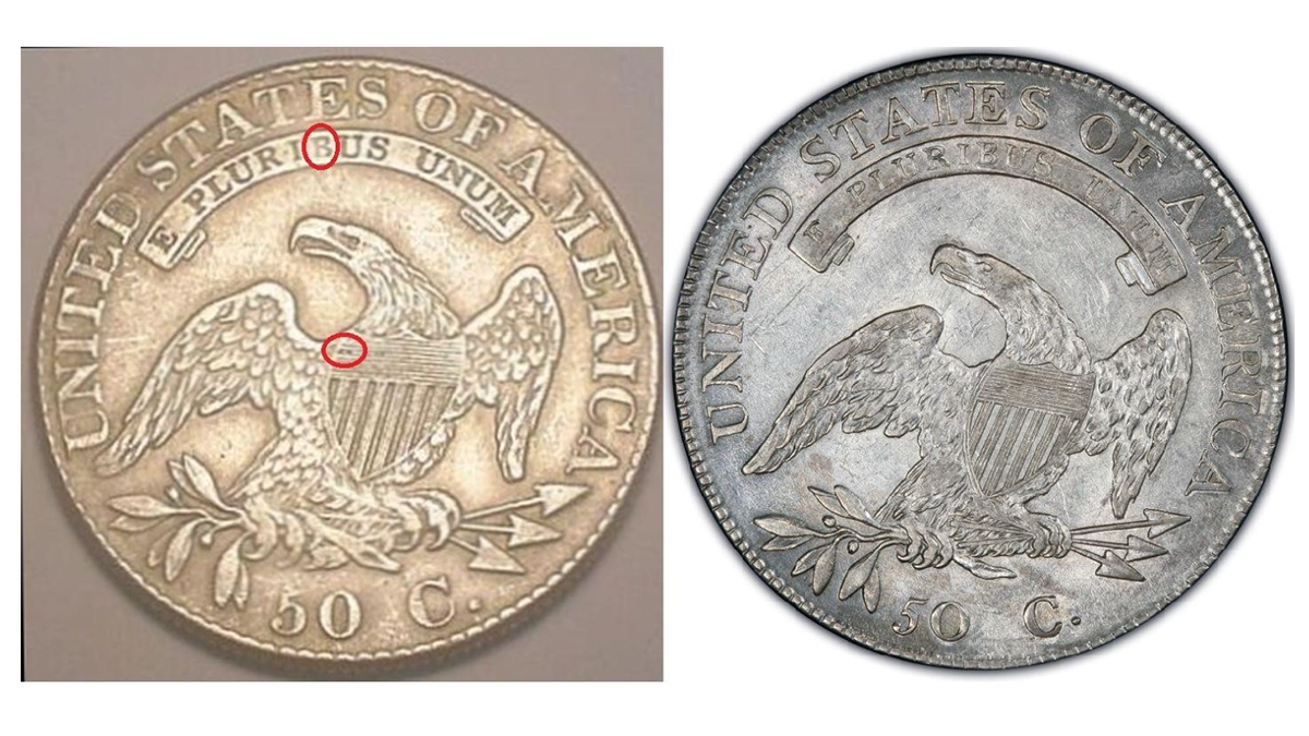Subject example, known genuine 1807 Capped Bust half dollar reverse.