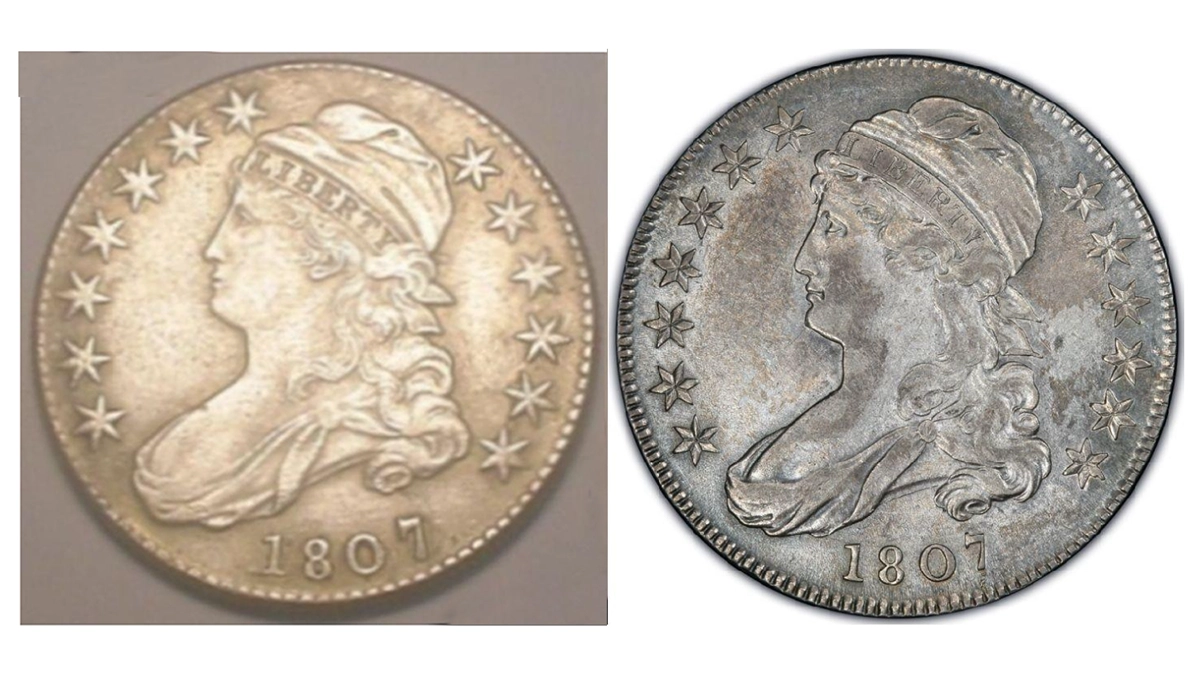 Subject example, known genuine 1807 Capped Bust half dollar reverse.