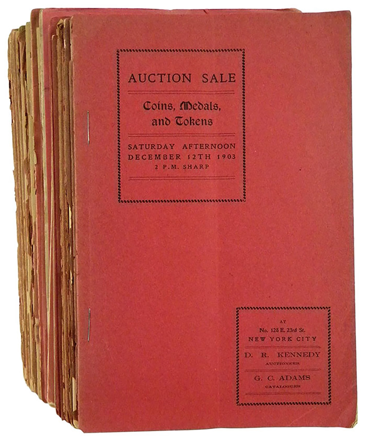 A complete run of G.C. Adams auction catalogs. Image: Kolbe & Fanning.