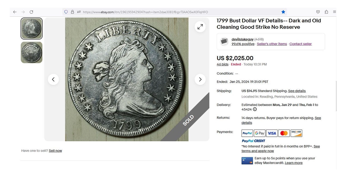 eBay listing for a fake 1799 dollar.