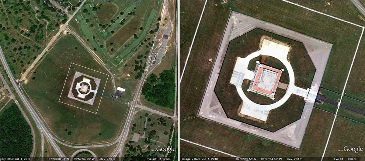 Satelitte images of Fort Knox taken by Europa Technologies and Google Earth.