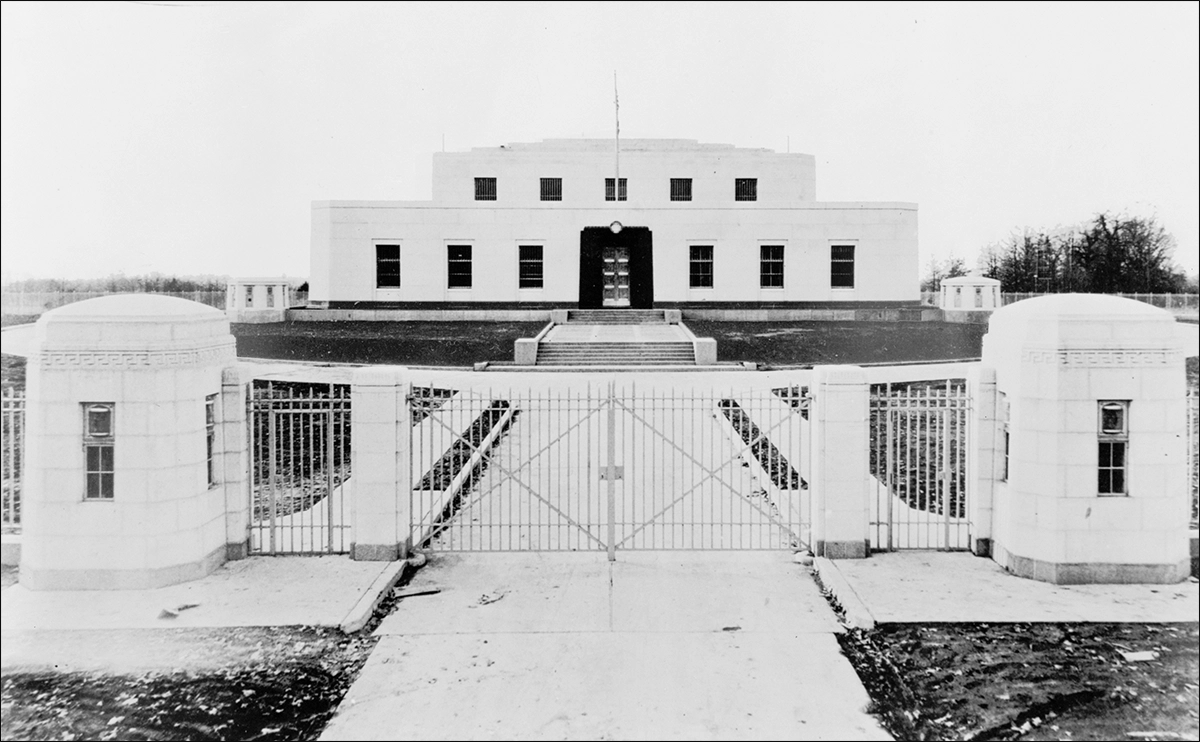 Figure 2. U.S. Bullion Depository at Fort Knox, Kentucky, shown just before the first transfer of gold from the PhiladelphiaMint. (Treasury Department photo 1937 from Library of Congress).