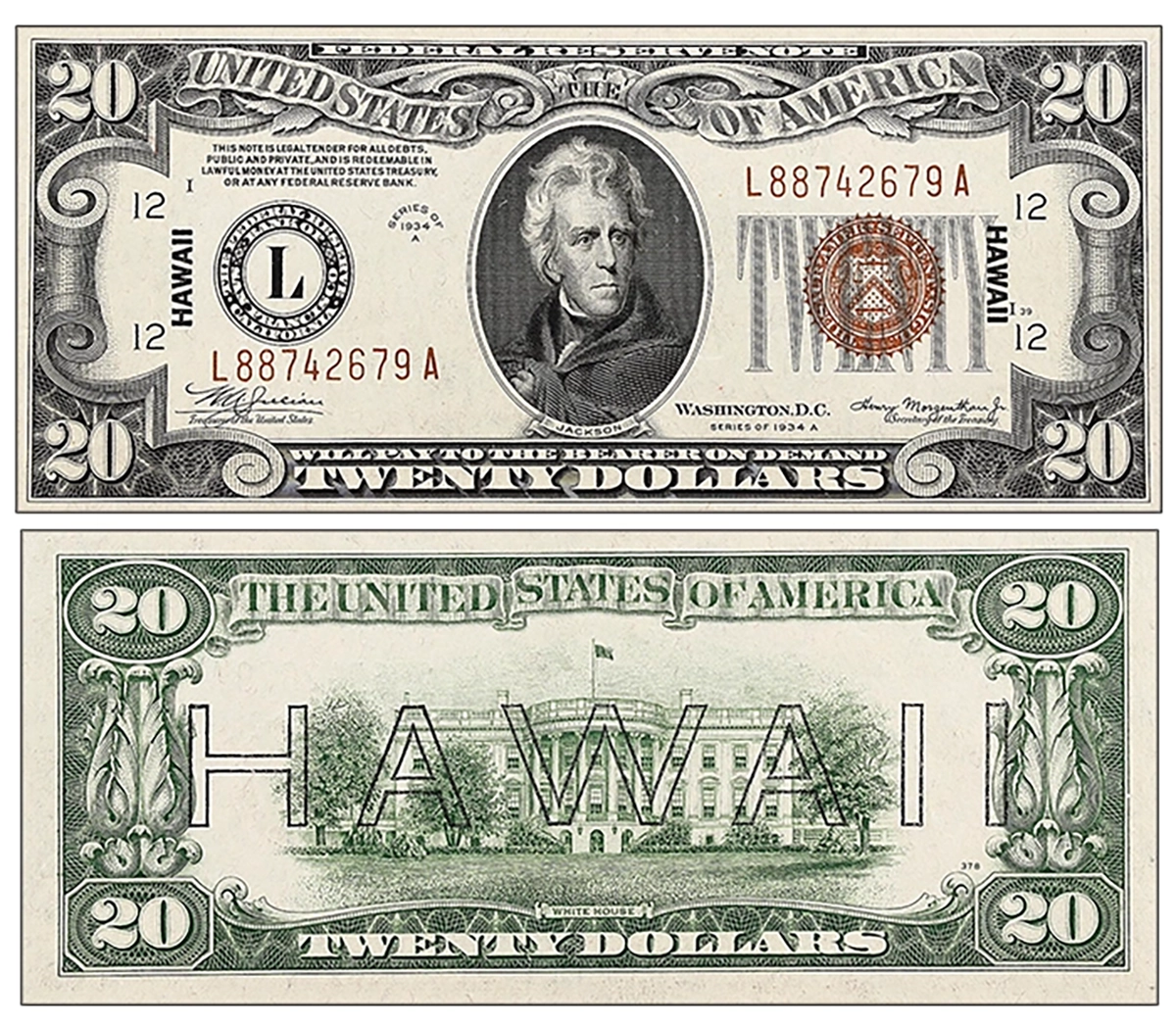 Series 1935A, Hawaii Issue, $20 Federal Reserve Note. Image: Stack's Bowers.