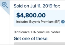 This screenshot from a Heritage Auctions lot shows that the final price includes the Buyer’s Premium.