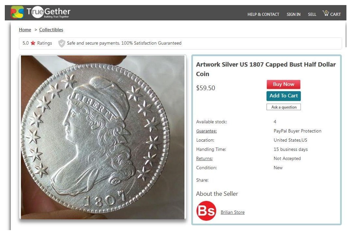 Another counterfeit 1807 Capped Bust Half Dollar as seen on TrueGether.