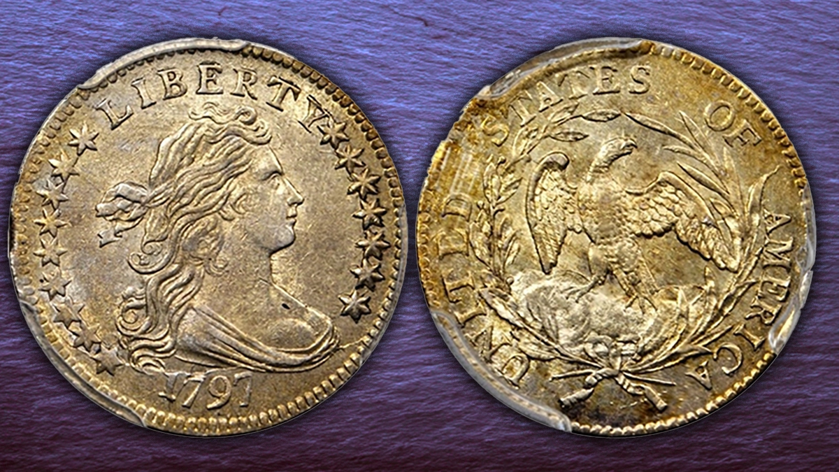 1797 Draped Bust Dime, 16 Stars, JR-1. This example was graded MS61 by PCGS. Image: Stack's Bowers / CoinWeek.