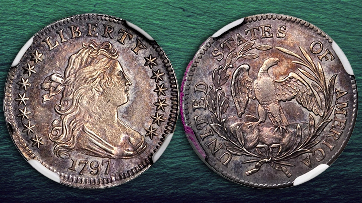 1797 Draped Bust Dime, 13 Stars, JR-2. This example was graded MS64 by NGC. Image: Stack's Bowers.