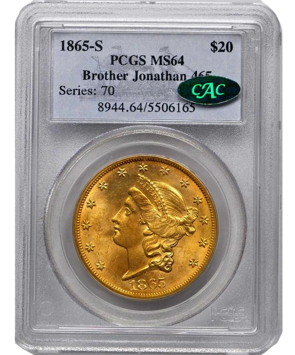 1865-S Liberty Head Double Eagle with PCGS novelty insert. Image: Stack's Bowers.