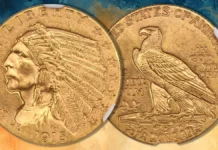 1915 Indian Head Quarter Eagle. Image: David Lawrence Rare Coins.