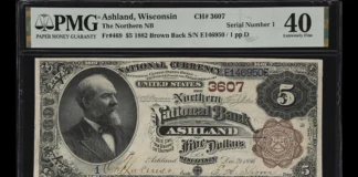 Ashland, Wisconsin. $5 1882 Brown Back. Fr. 469. The Northern NB. Charter #3607. PMG Extremely Fine 40.