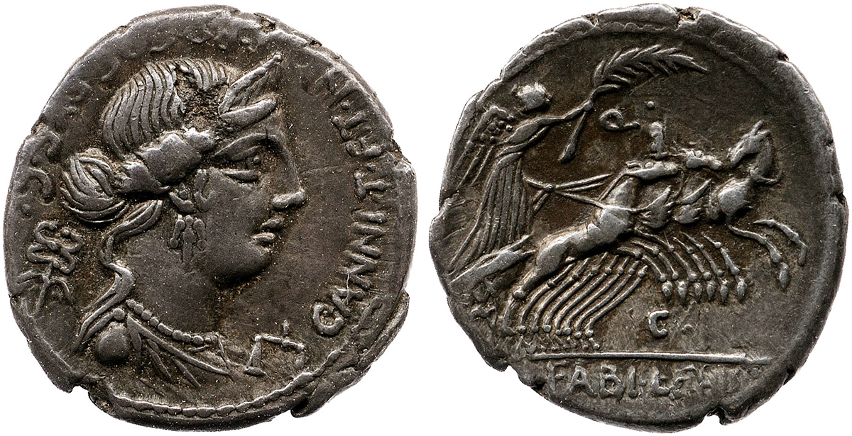 Figure 3. British Museum 2002,0102.3127. Denarius, RRC 366/1c (82-81 BCE). 3.63g. Bequest of Charles A. Hersh. Reverse control mark: C·. © The Trustees of the British Museum.