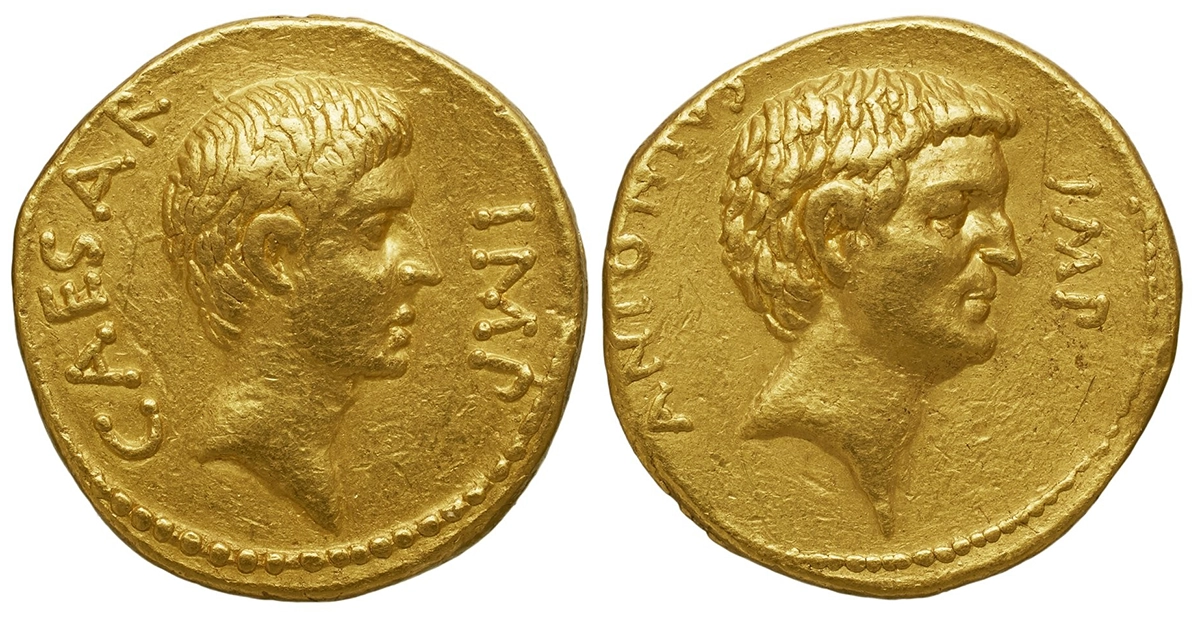 Figure 2. BnF REP-21435. Aureus, RRC 529/1 (39 BCE). 8g. Source gallica.bnf.fr / BnF.