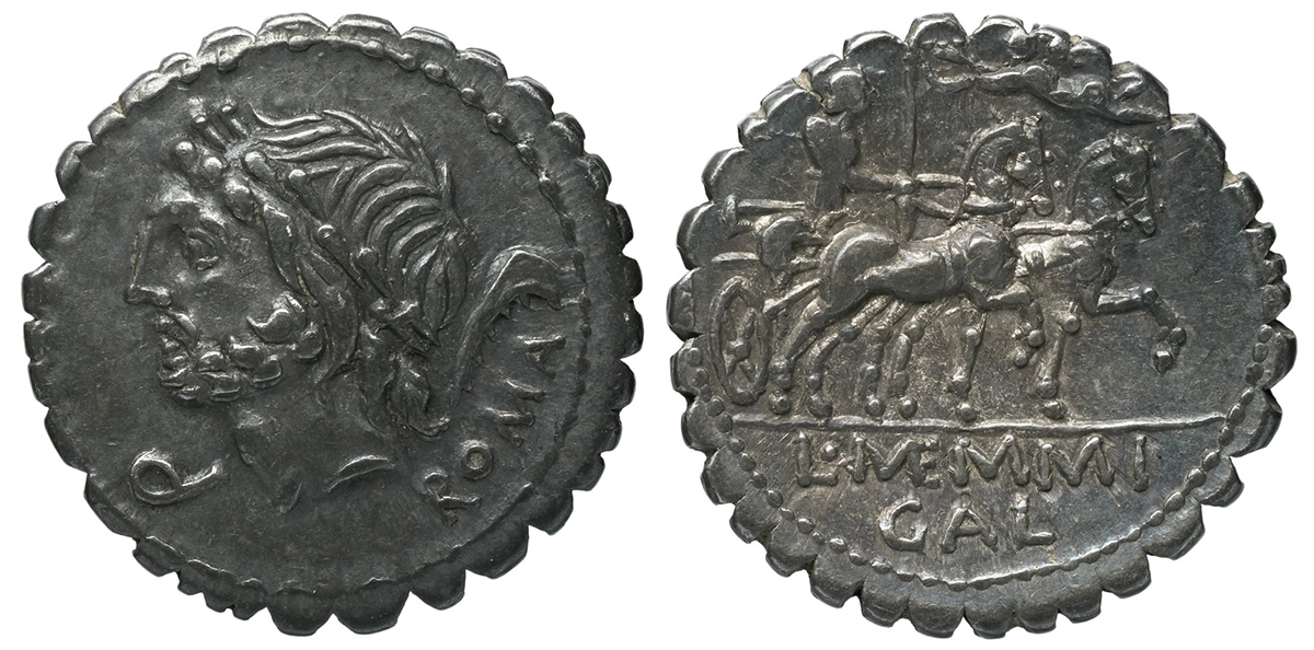 Figure 6. BnF REP-14907. Denarius, RRC 313/1b (106 BCE). 3.92g. Obverse control mark: Q. Same reverse as Fig. 5. Source gallica.bnf.fr / BnF.