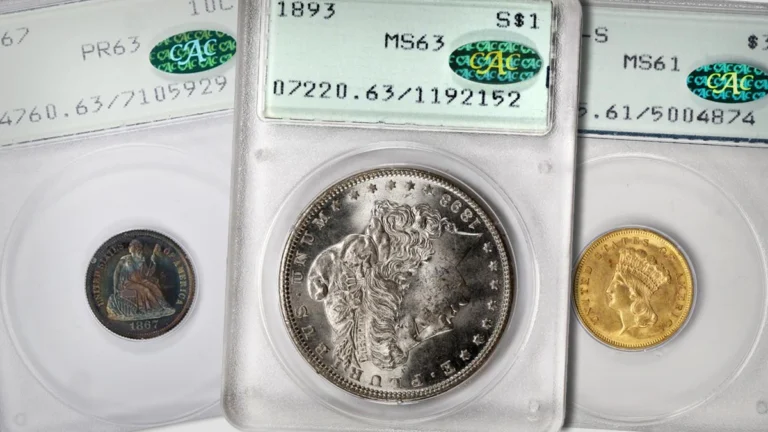 Three coins in PCGS rattler holders. Image: Stack's Bowers / CoinWeek.