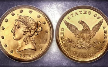 1839 Liberty Head Half Eagle Proof. Image: Heritage Auctions / CoinWeek.