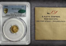 Gold dollar and envelope from Chapman Brothers.