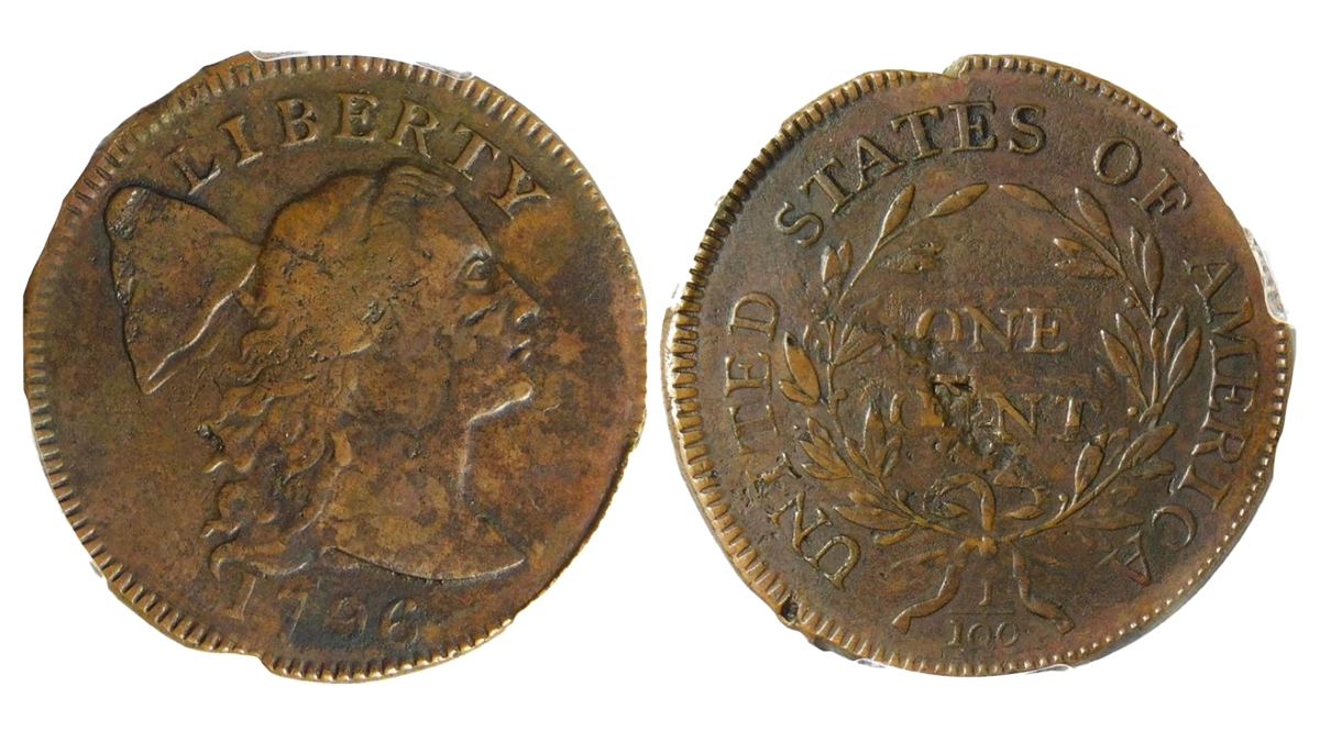 Combination image of the subject example 1796 Liberty Cap Cent.