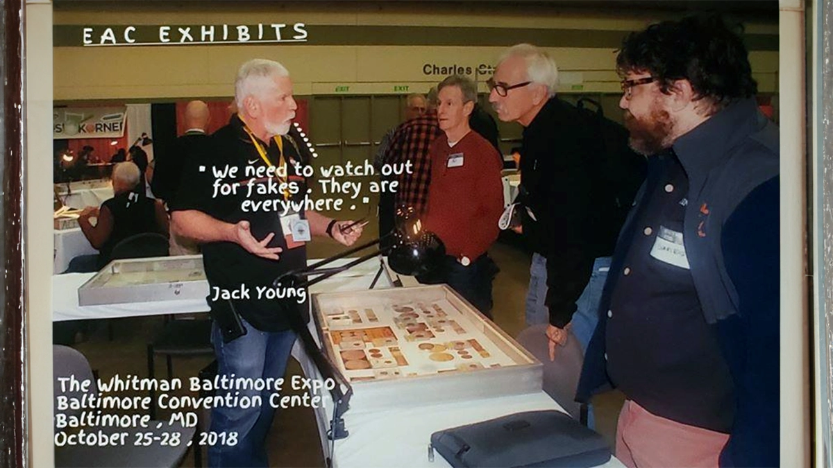 Jack Young at the 2018 Whitman Expo. CoinWeek Editor Charles Morgan (far right).