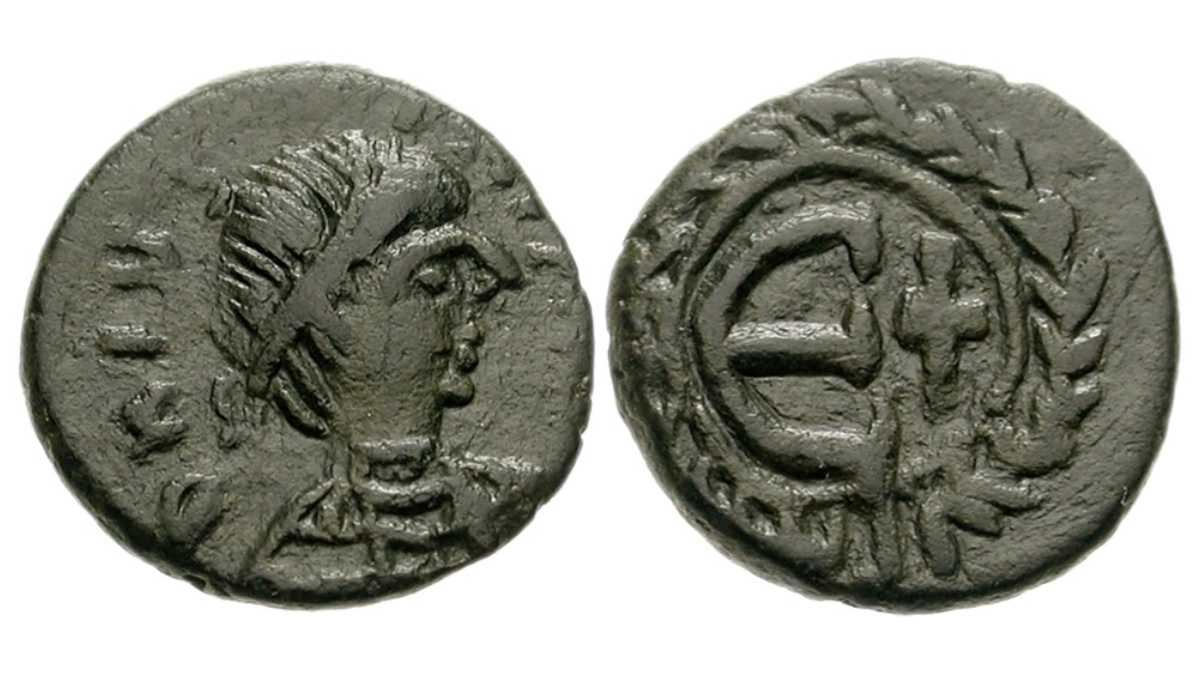 Justinian I. Bronze Pentanummium. Carthage. 542-547. 15mm, 2.37 g SB 274. Image: CNG.