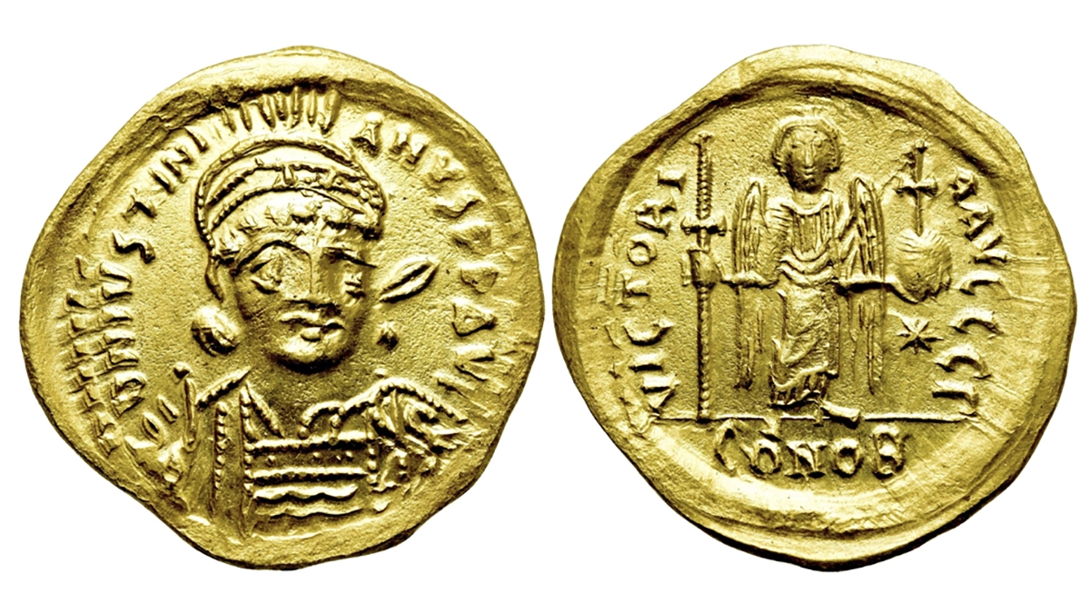 JUSTINIAN I (527-565). Gold Solidus. Constantinople. 4.46 g. 20 mm. Sear 137. Image: Numismatik Naumann.