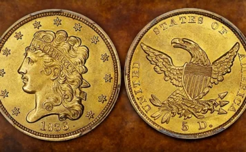 1836 Classic Head Quarter Eagle, HM-6. Image: Stack's Bowers.