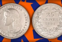 1891 Netherlands 25 Cents. Image: Heritage Auctions / CoinWeek.