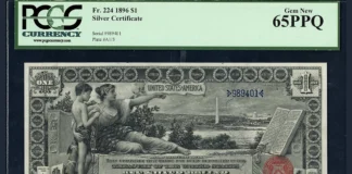 1896 $1 Silver Certificate Educational Note Set PCGS Currency Gem New 65 PPQ. Image: GreatCollections.