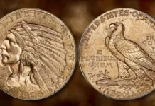 1908 Indian Head Half Eagle. Image: Stack's Bowers / CoinWeek.