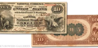 Serial No. 1 National Bank Note From OK Territory in Stack's Bowers August 2024 Global Showcase Auction