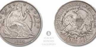 Stack's Bowers to Offer 1864 Boston Masonic Lodge Seated Liberty Half Dollar. Image: Stack's Bowers
