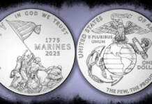 2025 United States Marine Corps $1 Silver Coin. Image: U.S. Mint / CoinWeek.