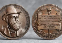(1893) Chester H. Harrison Memorial Statue Medal. HK-765. Image: Stack's Bowers / CoinWeek.