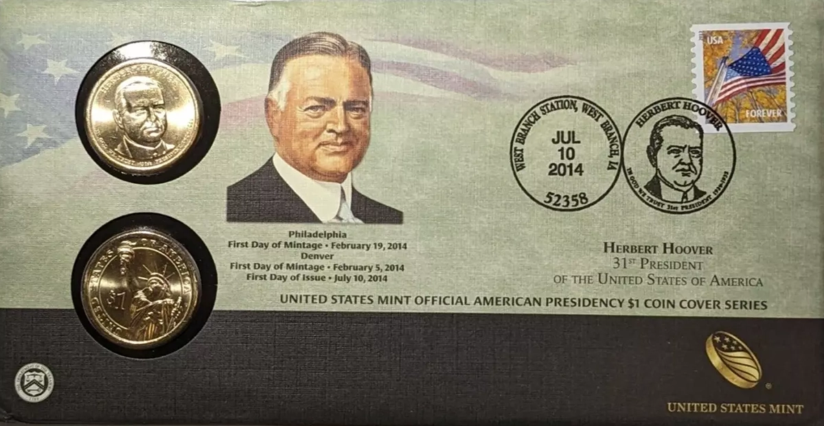 2014 Herbert Hoover Presidential Dollar First Day Cover. Image: United States Mint.