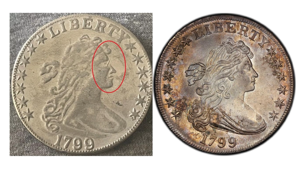 RBC fake (left); Genuine example courtesy PCGS (right).