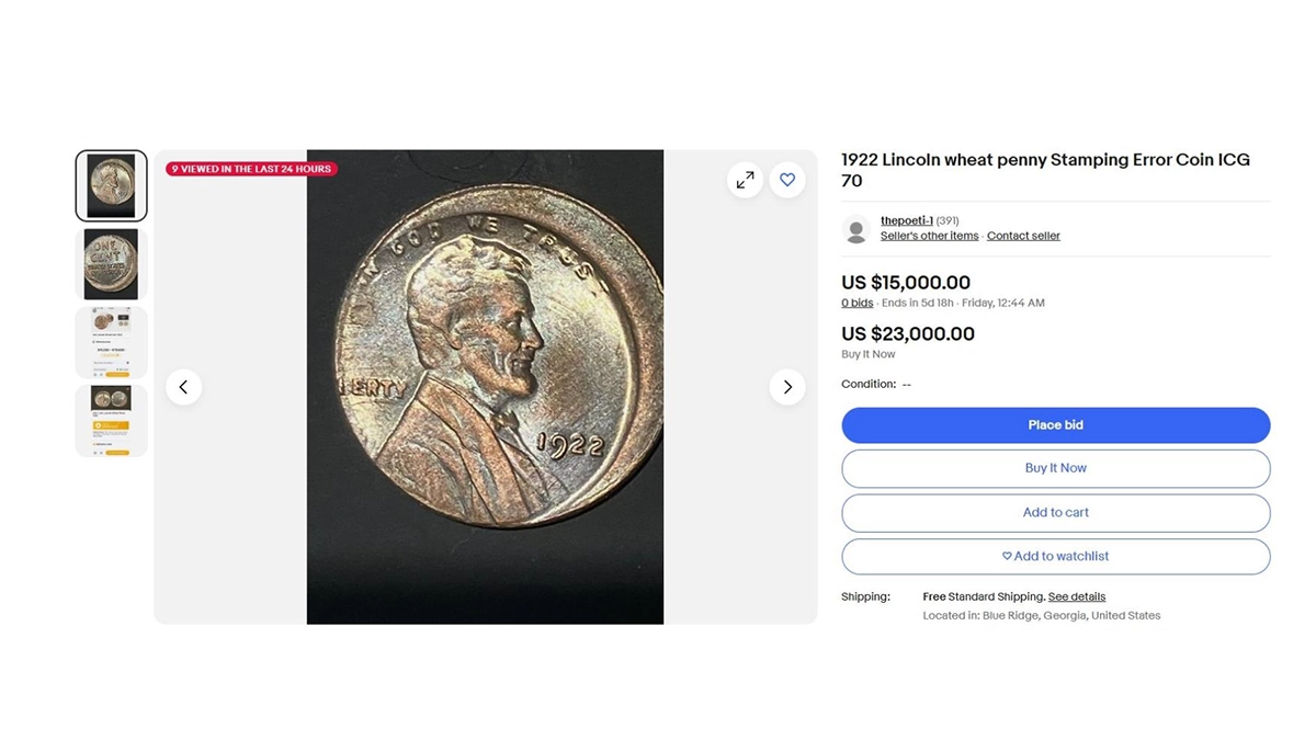 Recent eBay listing of a counterfeit 1922 Lincoln Cent.