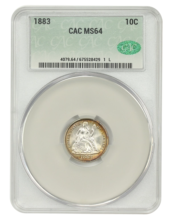 1883 Liberty Seated Dime graded CAC MS64. Image: DLRC.