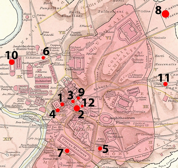 Figure 1: Location of structures in ancient Rome.