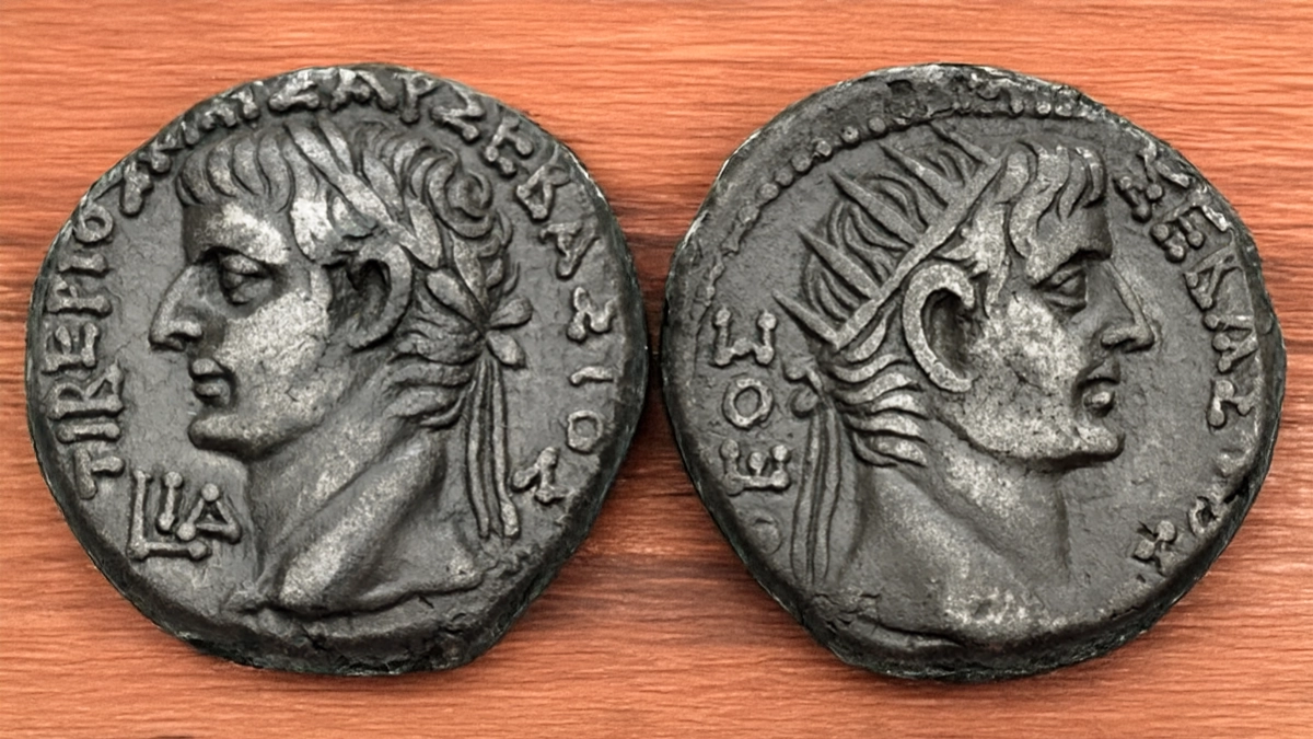 Tiberius, with Divus Augustus. AD 14-37. Silver Tetradrachm (24mm, 13.00 g, 12h). Dated RY 14 (27/8 CE).; Dattari (Savio) 81. Image: CNG/CoinWeek.