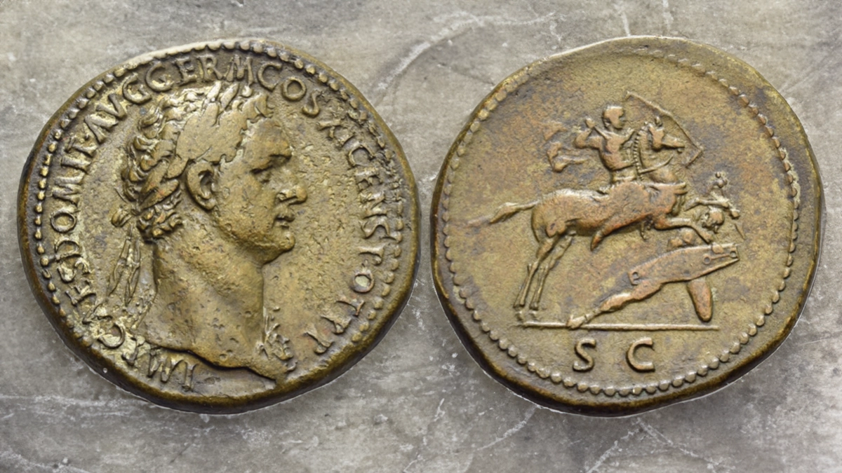 Domitian augustus, Sestertius 85. Image: NAC/CoinWeek.